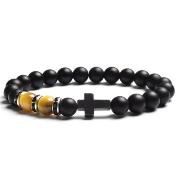Cross Bracelet,Onyx Bracelet,Cross Onyx Bracelet,Gemstone Bracelet - Picture 1 of 1
